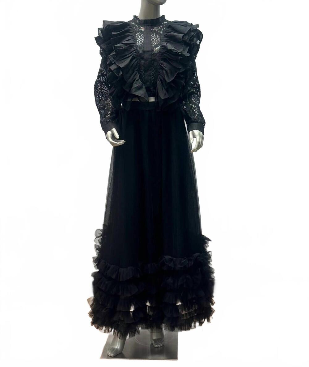 NEW BEULAHSTYLE women's midnight romance tiered ruffle embroidered lace top and
